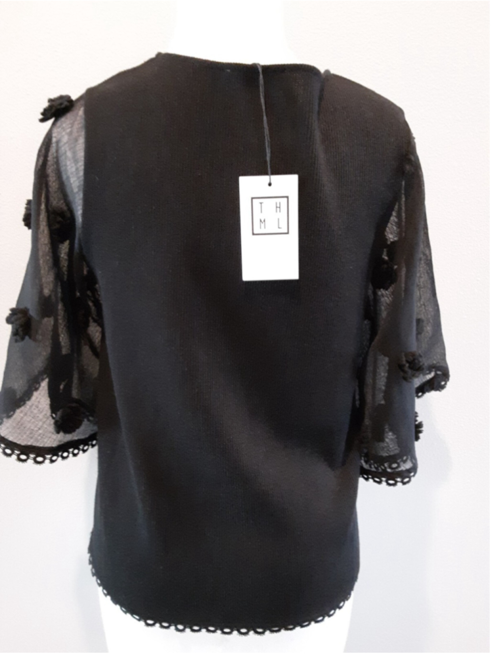 FIONA SWEATER▪︎BY THML▪︎ POM POMS▪︎BELL SLEEVES▪︎BLACK RIBBED BODICE▪︎SZ XS▪︎NWT - Picture 6 of 11